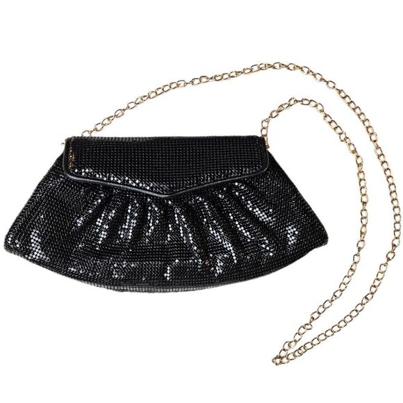 Whiting and Davis Vintage 1980s Metal Mesh Black Evening Bag - Picture 1 of 11